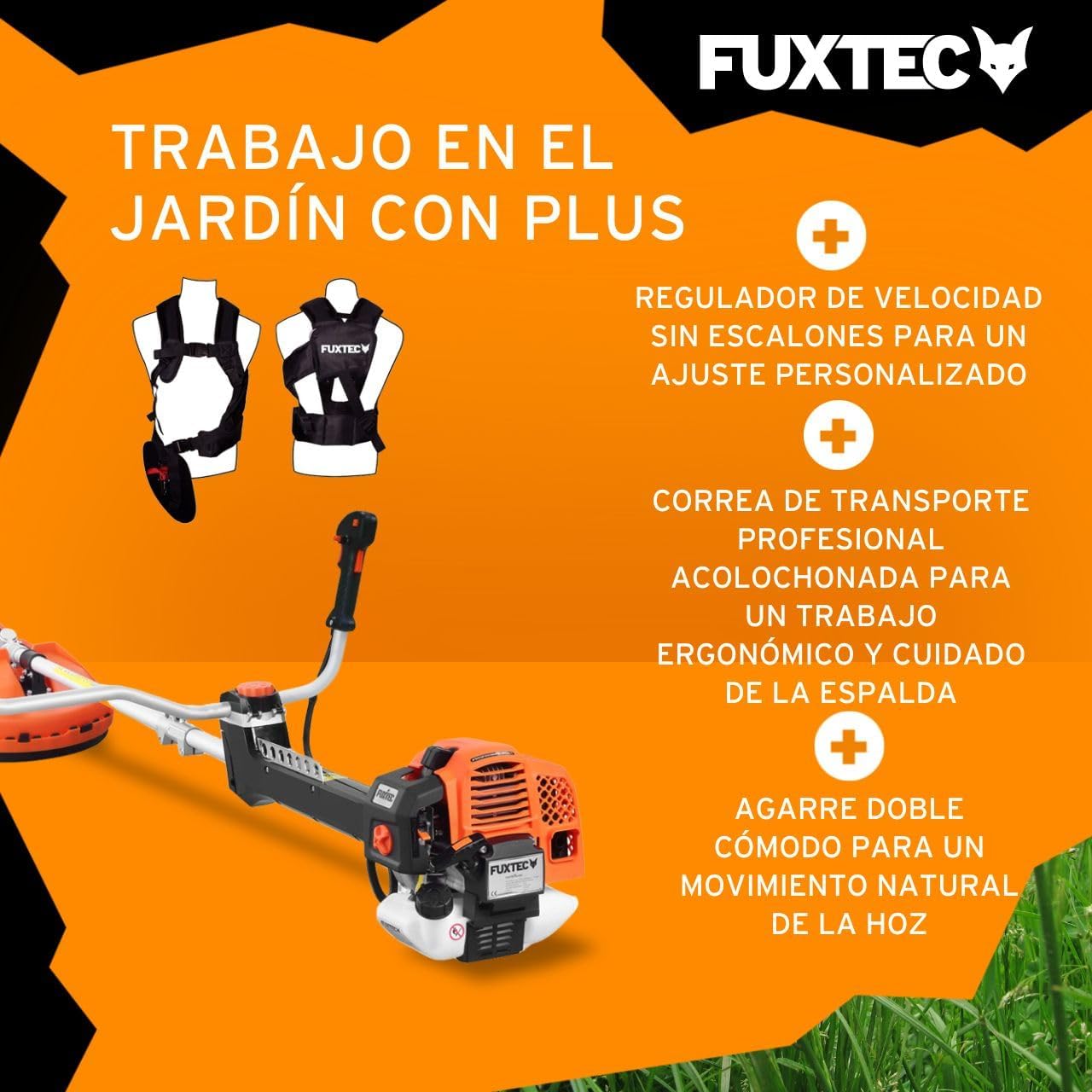 2026 FUXTEC Desbrozadora profesional de gasolina de 62 cc, 3,5 CV, Multiherramienta 2en1, con correa para el hombro, sistema antivibratorio recortadora multifunción Motor 2 tiempos