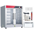 2026 Nuevo gabinete calentador de alimentos tipo hot box multifuncional de acero inoxidable con aislamiento térmico potencia 850W bandeja de agua puertas dobles transparentes diseño de 5 niveles