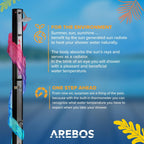 2026 Arebos Ducha Solar | 35 litros | 216cm | con termómetro Integrado | Incl.Portada | Cabezal de Ducha Redondo | con Ducha de pies | Ducha de jardín con conexión para Manguera de jardín | Negro