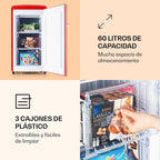 2026 Klarstein Laika - Congelador, Termostato con 5 niveles, Temperaturas de 0 a -18 °C, 3 cajones extraíbles, CEE E, Capacidad de 60 L, Rojo