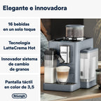 2026 De'Longhi Rivelia EXAM440.55.G, Cafetera Superautomática con LatteCrema Hot, Espumador de Leche Automático, Tamaño Compacto, 16 Recetas, Pantalla Táctil a Color, Gris