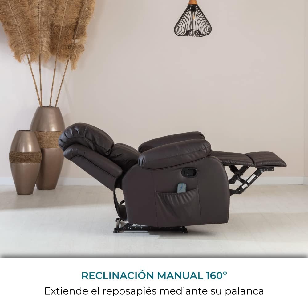 2026 Don Descanso - Sillón Masaje Relax Calor Trevi Negro Reclinable 160º con 8 Motores Silenciosos, Calor Lumbar, Sist. Masaje 4 Zonas y Acabado en PU Anti-Cuarteo [Incluye Mando]. Ideal Gente Mayor