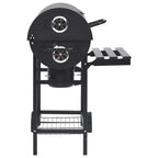 2026 Parrilla de barril ruedas y estantes acero negro 115x85x95 cm