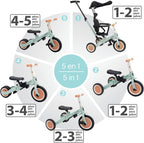 2026 Olmitos - Triciclo Evolutivo de Bebé 5 en 1 GYRO + - Bicicleta Niños Desde 1 Año hasta 5 años - De Triciclo a Bicicleta con o sin Pedales – Adaptable y transformable (Gyro +, Verde)