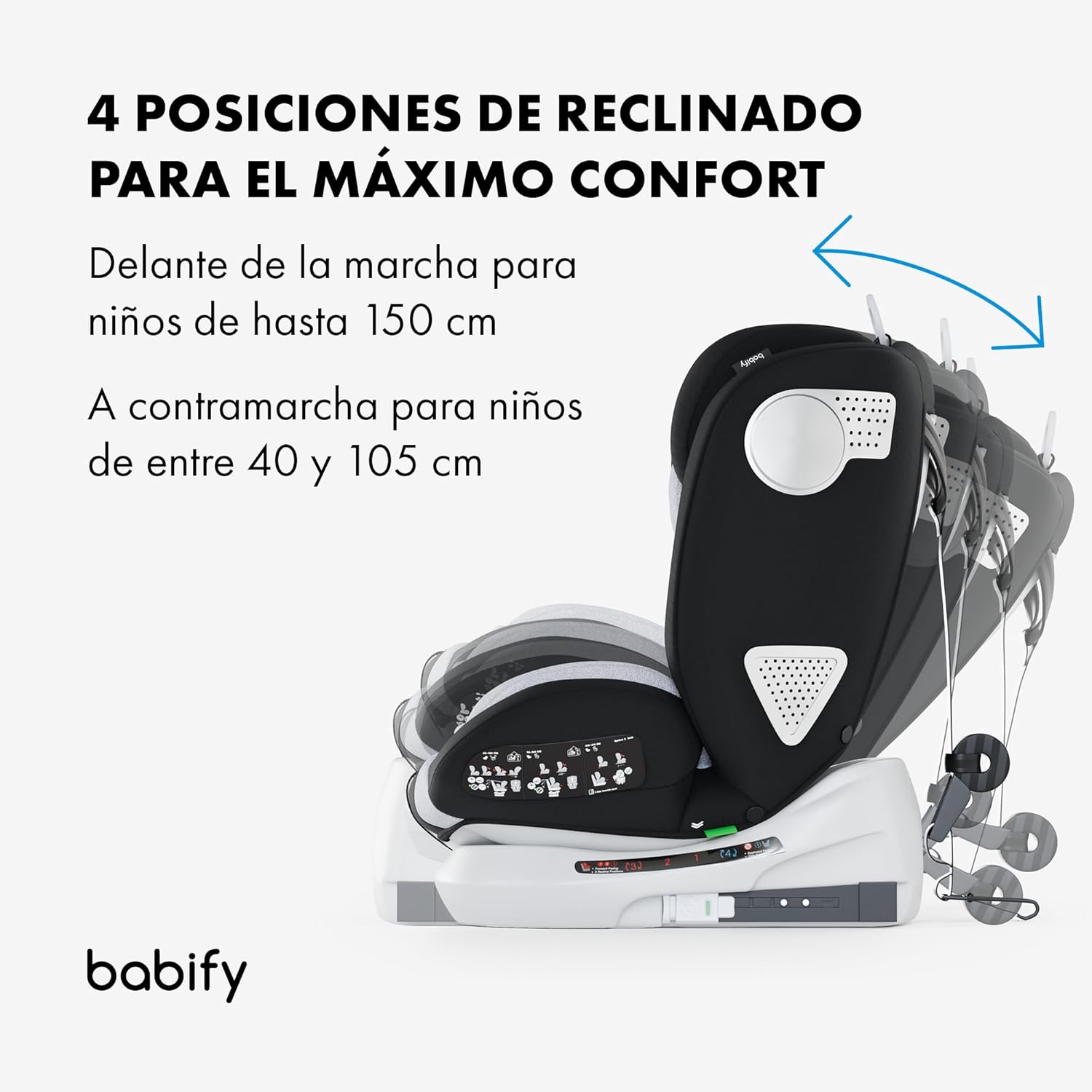 2026 Babify Onboard Silla de Coche Isofix para Bebés y Niños, 0 Meses - 12 Años, Apta Desde 40-150 cm, Ajustable 360º, Asiento Portátil y Seguro i-Size ECE R129 - Black edition