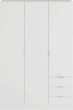 2026 Habitdesign Three Door and Three Drawer Wardrobe Closet, Artic White Finish, Measurements: 121 cm (W) x 180 cm (H) x 52 cm (D)