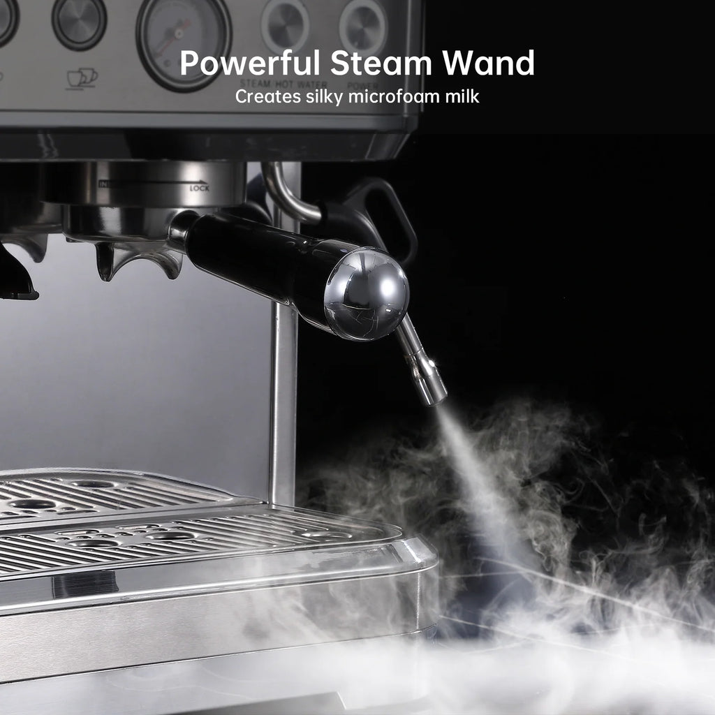 2026 Nuevo máquina de espresso todo en uno con espumador de leche cafetera cappuccino y latte para barista en casa con molinillo integrado depósito de agua desmontable 85oz regalo para padres o amantes del café