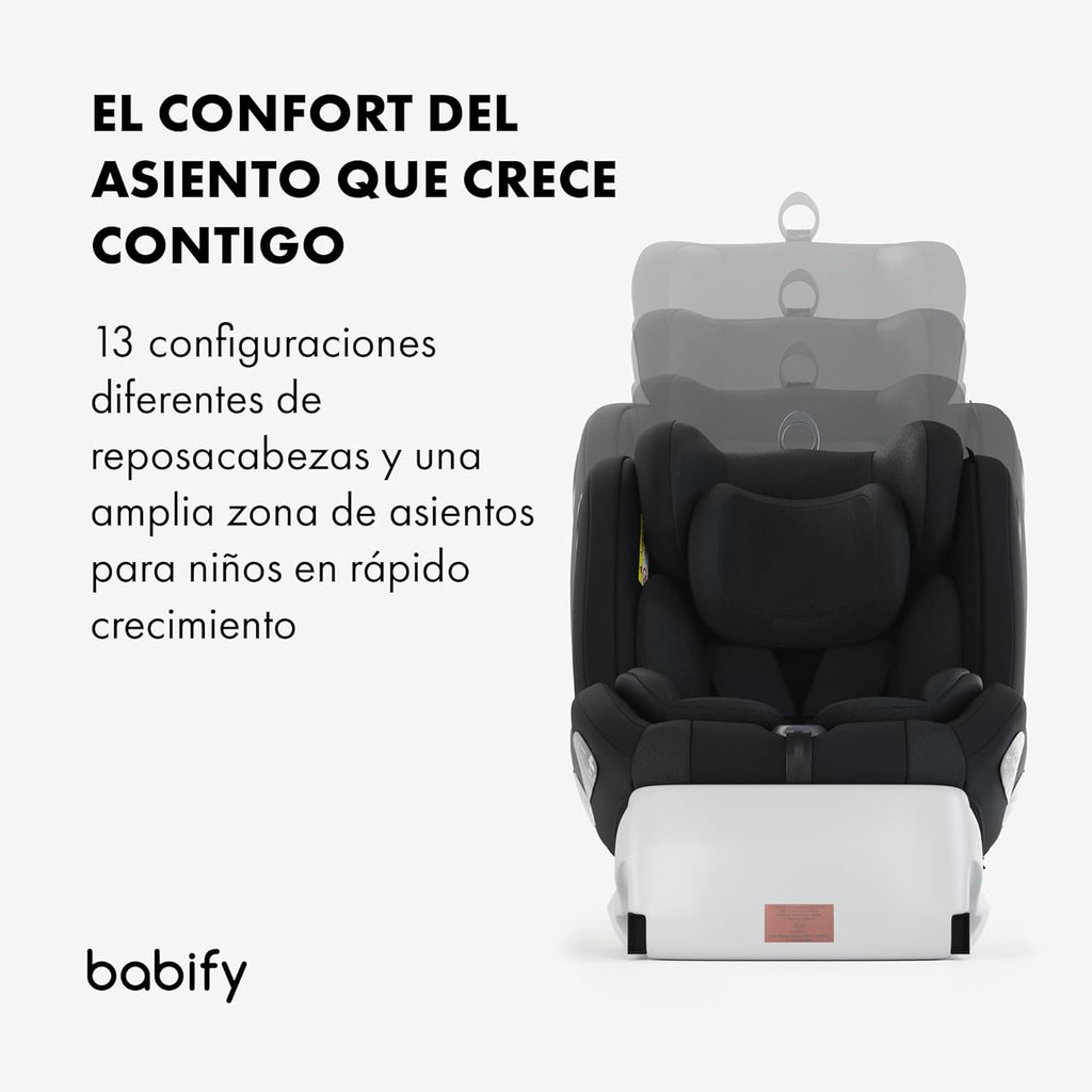2026 Babify Onboard Silla de Coche Isofix para Bebés y Niños, 0 Meses - 12 Años, Apta Desde 40-150 cm, Ajustable 360º, Asiento Portátil y Seguro i-Size ECE R129 - Black edition