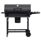 2026 Parrilla de barril ruedas y estantes acero negro 115x85x95 cm