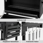 2026 Barbacoa de Carbon XXL, Parrilla de Carbón con Chimenea y Tapa, Parrilla con Carrito BBQ Smoker con Ruedas y Termómetro, Grande BBQ Carbon para Camping y Jardín