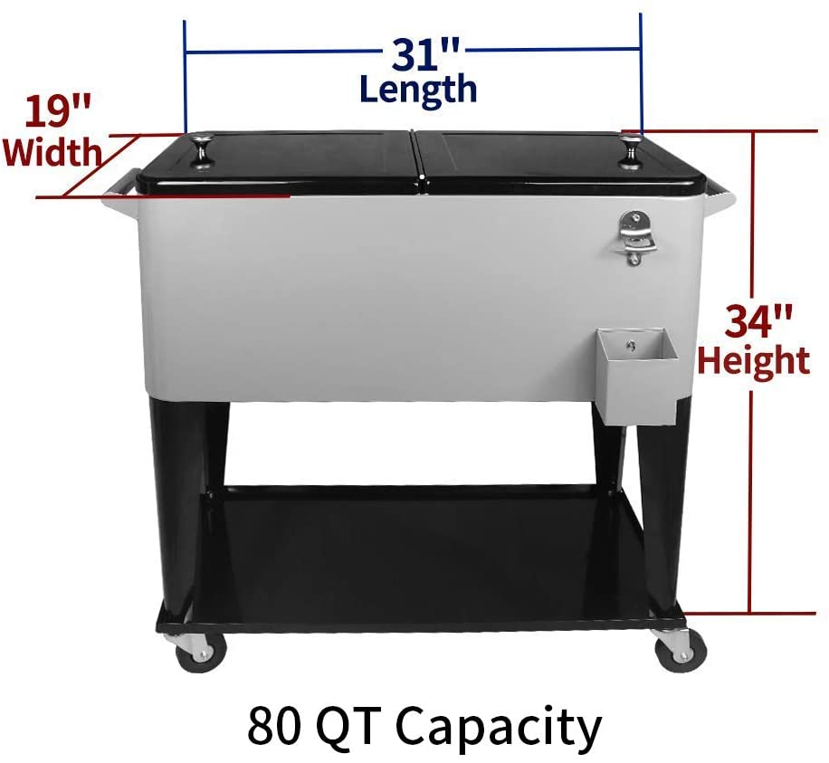 2026 Nuevo 80 Quart carrito enfriador con ruedas para patio exterior terraza y fiestas carrito portátil para bebidas y hielo