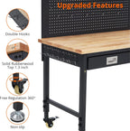 2026 Nuevo banco de trabajo para garaje 48 x 24 pulgadas mesa de trabajo resistente con cajón panel trasero capacidad 2000 lb madera de caucho con enchufes y ganchos