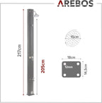 2026 Arebos Ducha Solar | 35 litros | 216cm | con termómetro Integrado | Incl.Portada | Cabezal de Ducha Redondo | con Ducha de pies | Ducha de jardín con conexión para Manguera de jardín | Negro