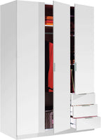 2026 Habitdesign Three Door and Three Drawer Wardrobe Closet, Artic White Finish, Measurements: 121 cm (W) x 180 cm (H) x 52 cm (D)