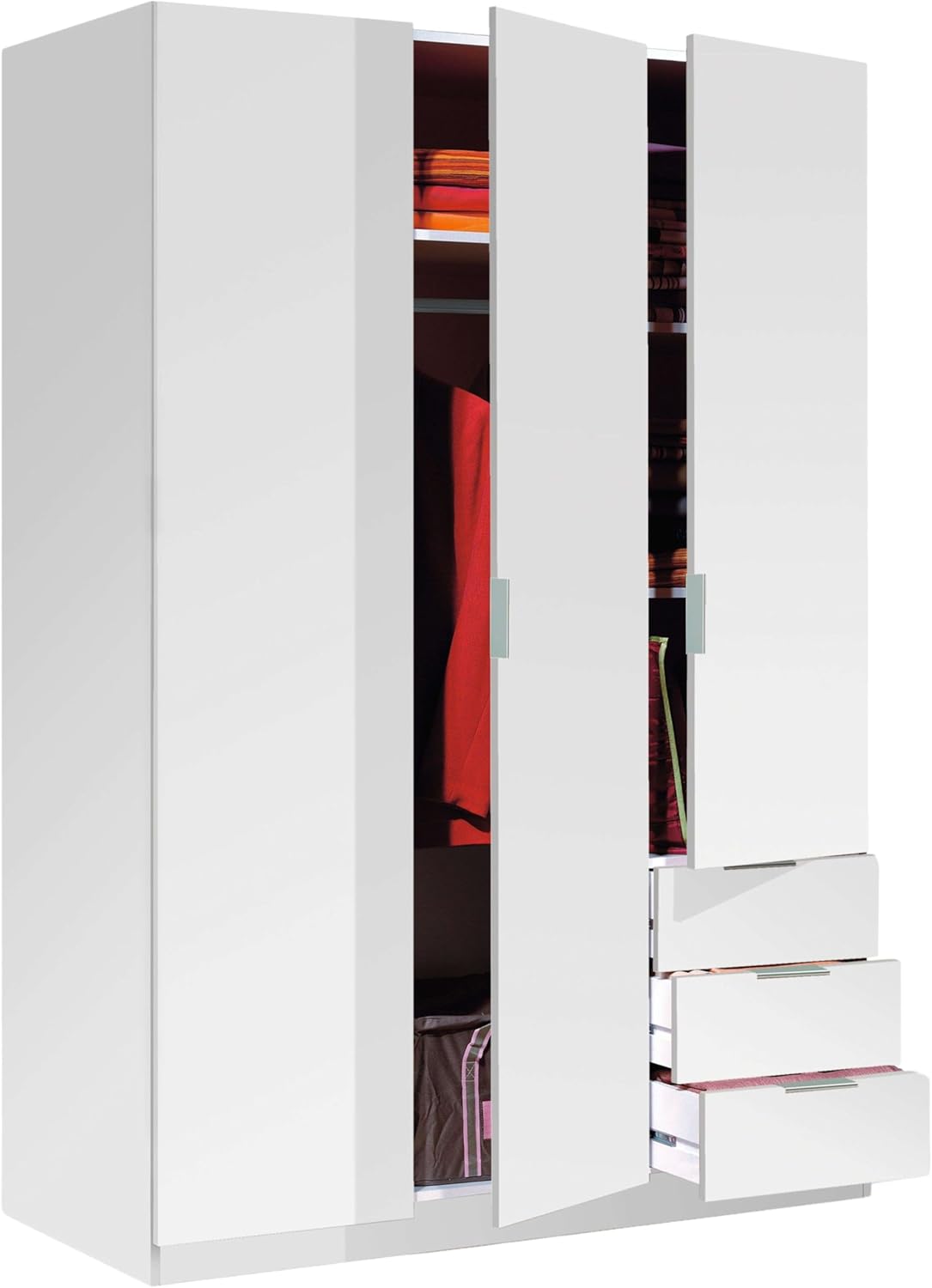 2026 Habitdesign Three Door and Three Drawer Wardrobe Closet, Artic White Finish, Measurements: 121 cm (W) x 180 cm (H) x 52 cm (D)