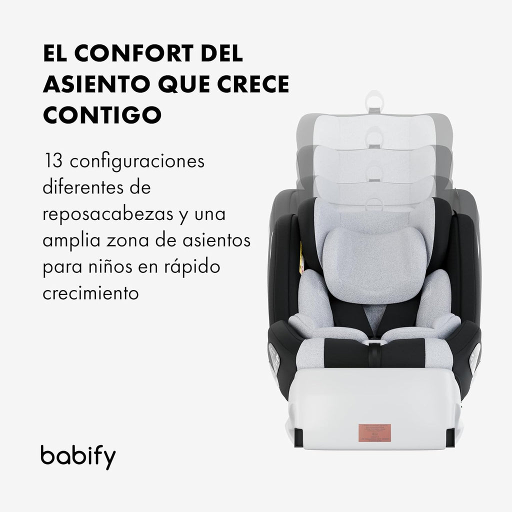 2026 Babify Onboard Silla de Coche Isofix para Bebés y Niños, 0 Meses - 12 Años, Apta Desde 40-150 cm, Ajustable 360º, Asiento Portátil y Seguro i-Size ECE R129 - Black edition