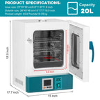 2026 Nuevo incubador de laboratorio de 20L 110V 400W incubadora para bacterias con puerta acrílica transparente rango RT-65 grados incubador digital científico mini incubador de 0.75 pies cúbicos para germinación de semillas y uso médico