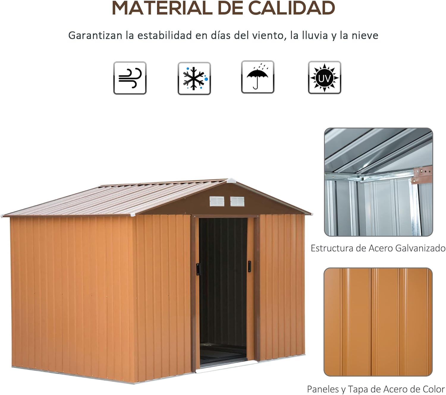 2026 Outsunny Caseta de Jardín Exterior 4,9 m² 277x195x192 cm Cobertizo de Jardín Exterior con Puerta Corredera Techo Inclinado Base Refuerzo (Suelo NO Incluido) y 4 Ventanas Amarillo