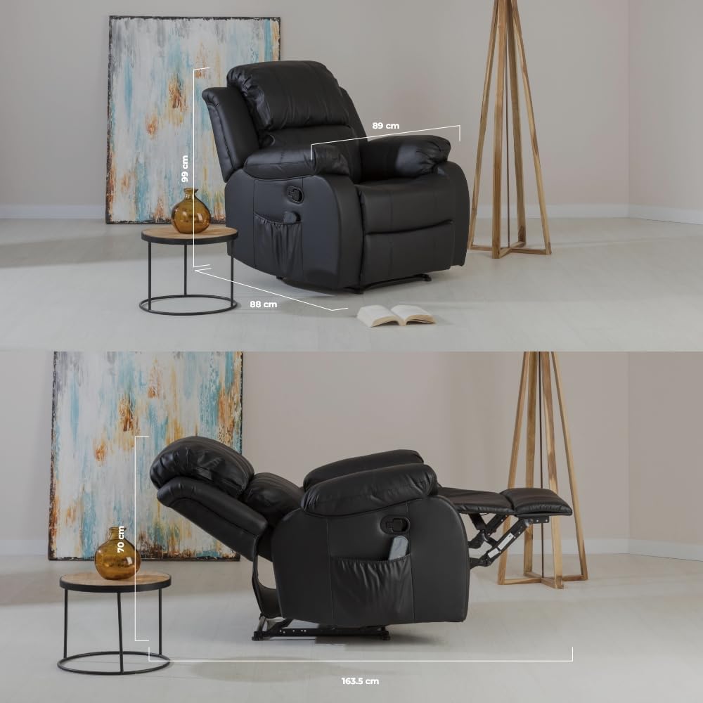 2026 Don Descanso - Sillón Masaje Relax Calor Trevi Negro Reclinable 160º con 8 Motores Silenciosos, Calor Lumbar, Sist. Masaje 4 Zonas y Acabado en PU Anti-Cuarteo [Incluye Mando]. Ideal Gente Mayor