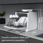 2026 Mini lavavajillas compacto, para usar con o sin grifo, 43 cm de ancho, para 4 juegos, apto para camping, portatil, 175 kWh/año, Libre instalación, blanco