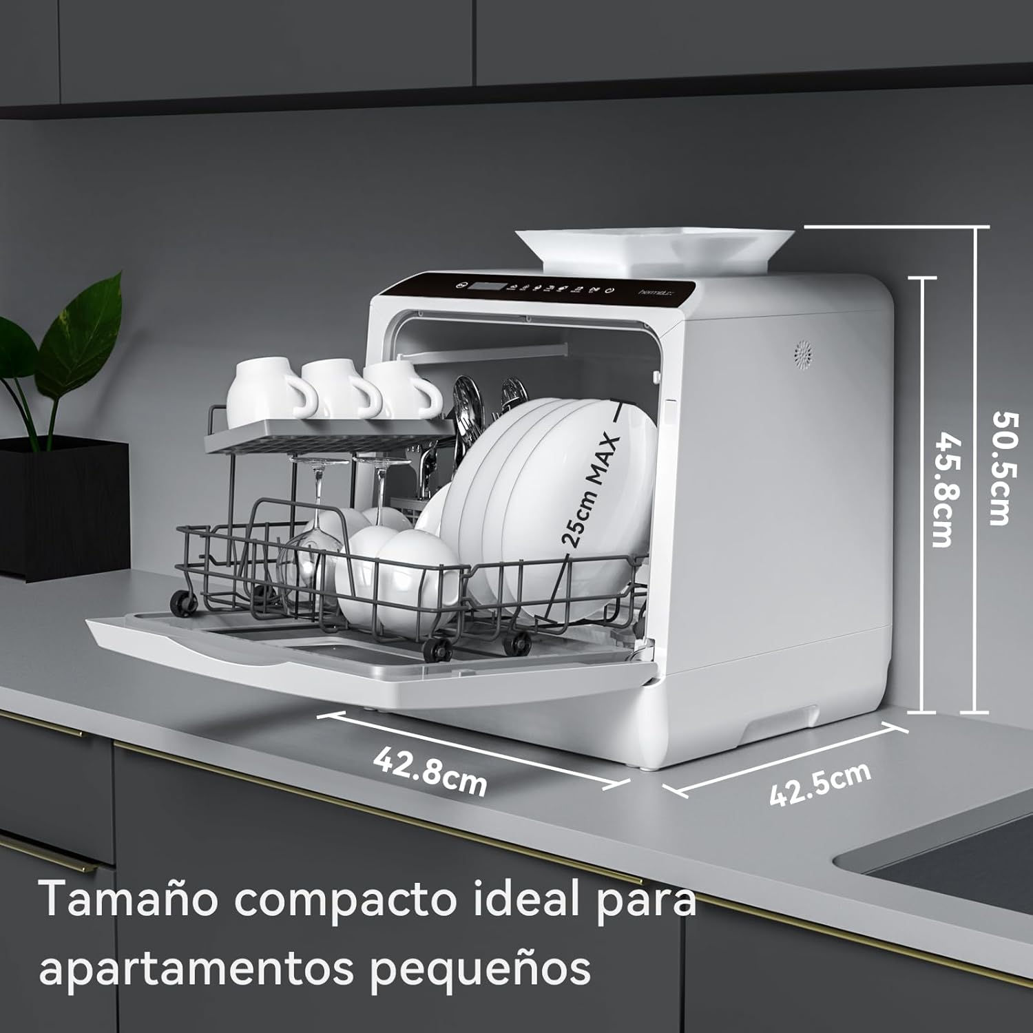 2026 Mini lavavajillas compacto, para usar con o sin grifo, 43 cm de ancho, para 4 juegos, apto para camping, portatil, 175 kWh/año, Libre instalación, blanco