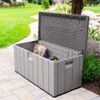 2026 Nuevo Lifetime 60384U caja de almacenamiento exterior 568 litros acabado gris