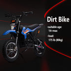 2026 Nuevo moto eléctrica de cross para niños 36V 350W 15.5 mph LED capacidad máxima 175 lb color azul