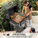 2026 Barbacoa de Carbon XXL, Parrilla de Carbón con Chimenea y Tapa, Parrilla con Carrito BBQ Smoker con Ruedas y Termómetro, Grande BBQ Carbon para Camping y Jardín