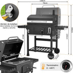 2026 Barbacoa de Carbon XXL, Parrilla de Carbón con Chimenea y Tapa, Parrilla con Carrito BBQ Smoker con Ruedas y Termómetro, Grande BBQ Carbon para Camping y Jardín