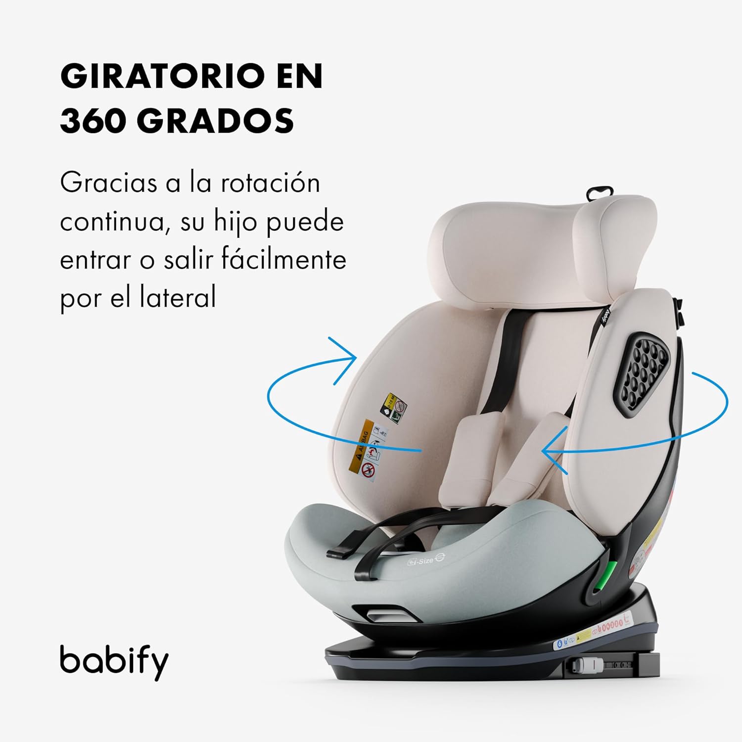 2026 Babify Onboard Silla de Coche Isofix para Bebés y Niños, 0 Meses - 12 Años, Apta Desde 40-150 cm, Ajustable 360º, Asiento Portátil y Seguro i-Size ECE R129 - Black edition