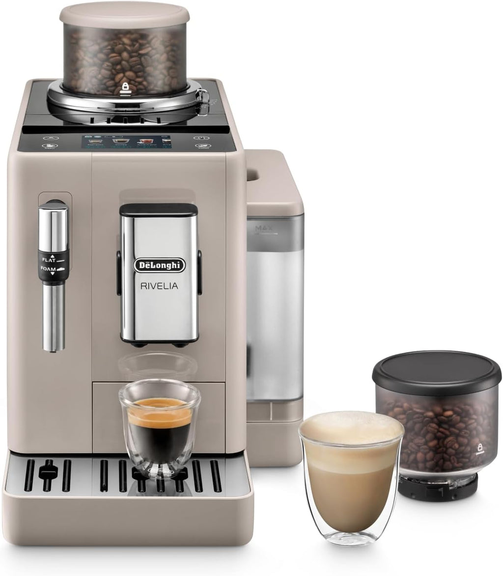 2026 De'Longhi Rivelia EXAM440.55.G, Cafetera Superautomática con LatteCrema Hot, Espumador de Leche Automático, Tamaño Compacto, 16 Recetas, Pantalla Táctil a Color, Gris