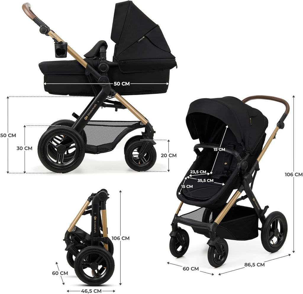 2026 Kinderkraft MOOV2 Silla de Coche 3 en 1, EVA, Mink PRO I-Size, Sistema de Viaje, Cochecito para Bebé, Silla de Paseo, Plegable, para Recién Nacido, Desde el Nacimiento hasta los 3 Años, Gris