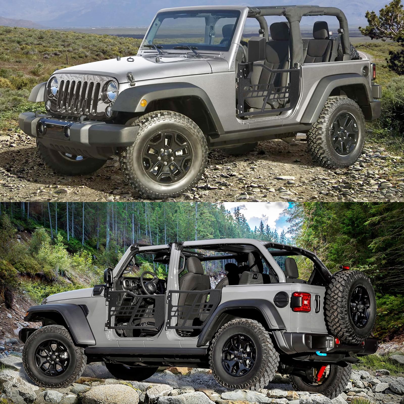 2026 Nuevas puertas tubulares todoterreno tipo safari compatibles con Wrangler JL 4 puertas 2018 a 2023 juego de 4 medias puertas estilo tubo para aventura