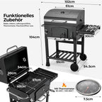 2026 Barbacoa de Carbon XXL, Parrilla de Carbón con Chimenea y Tapa, Parrilla con Carrito BBQ Smoker con Ruedas y Termómetro, Grande BBQ Carbon para Camping y Jardín