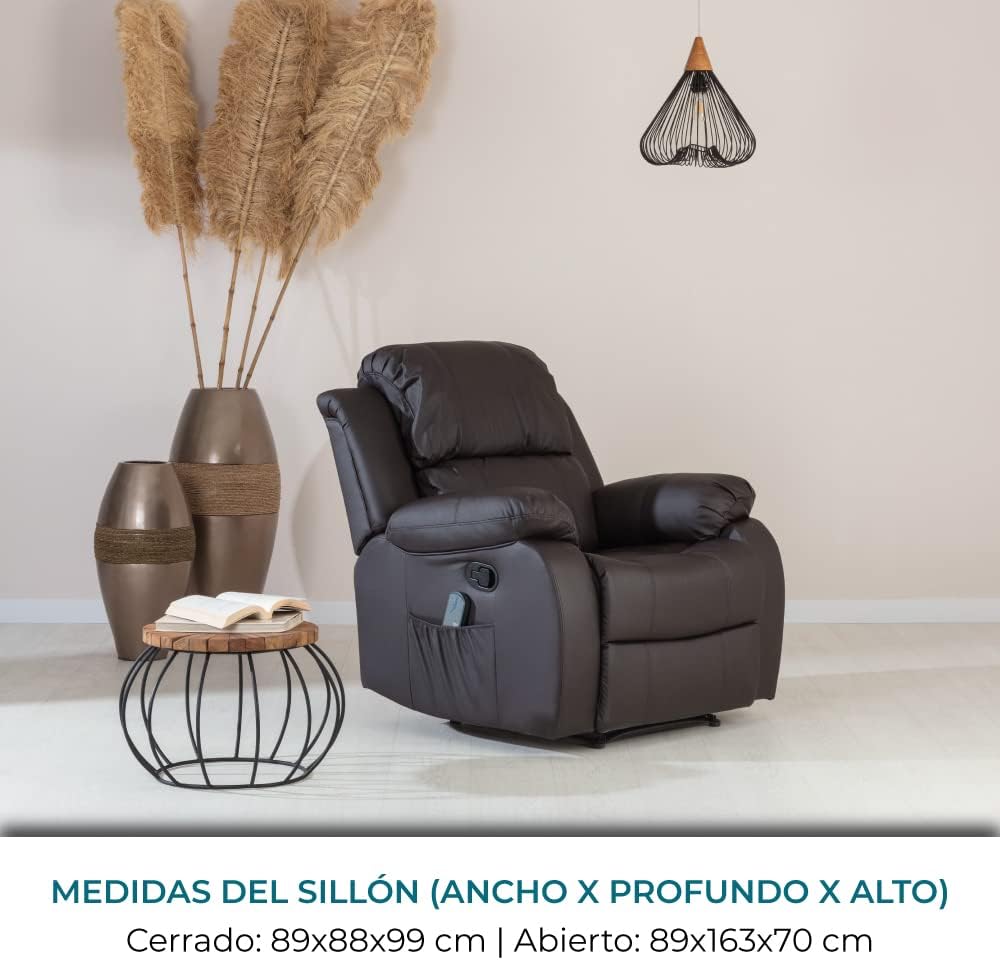 2026 Don Descanso - Sillón Masaje Relax Calor Trevi Negro Reclinable 160º con 8 Motores Silenciosos, Calor Lumbar, Sist. Masaje 4 Zonas y Acabado en PU Anti-Cuarteo [Incluye Mando]. Ideal Gente Mayor