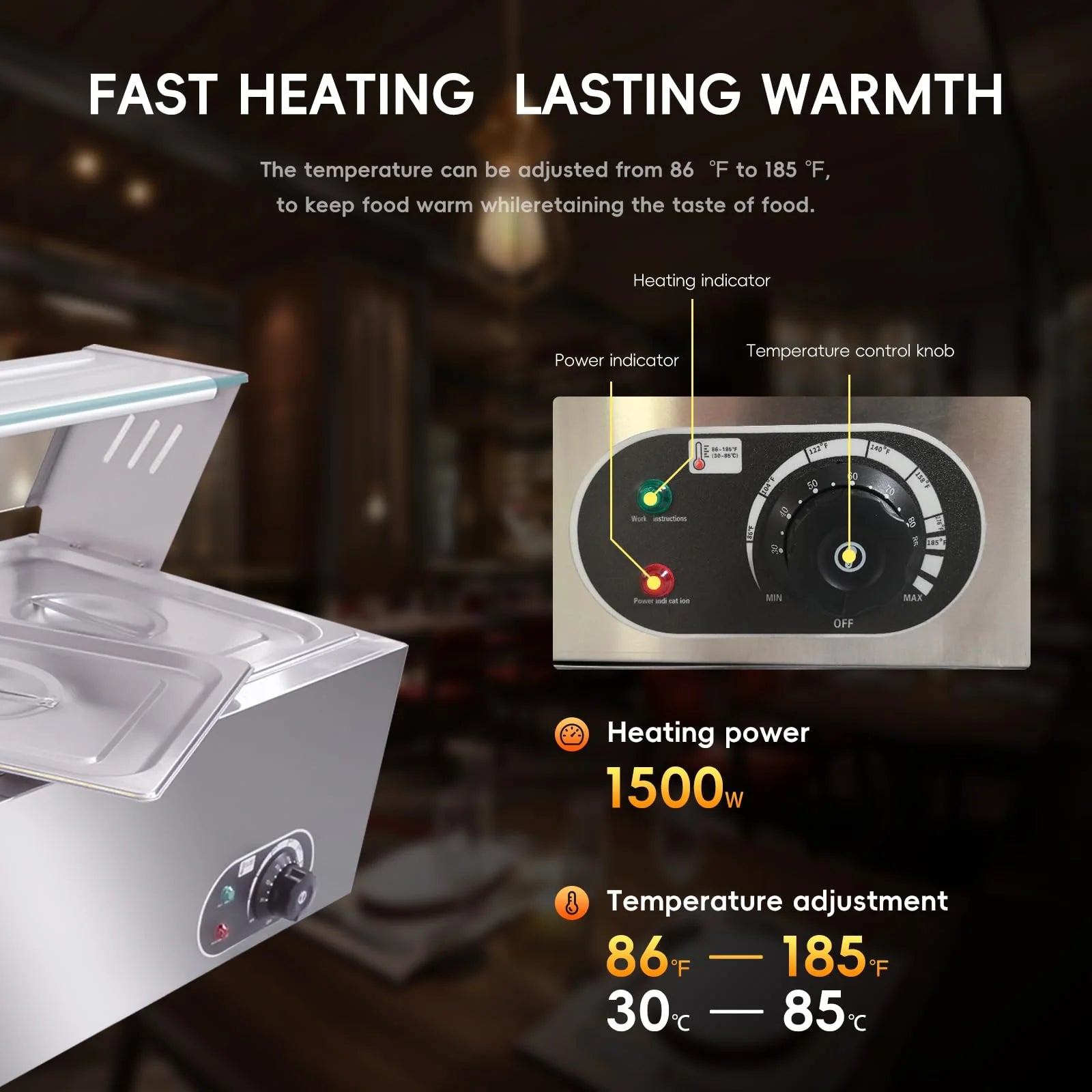 2026 Nuevo calentador de alimentos comercial de 6 bandejas 6×12QT mesa de vapor eléctrica con cubierta de vidrio templado equipo tipo baño maría de acero inoxidable para encimera control de temperatura 86 a 185 grados para catering y restaurantes