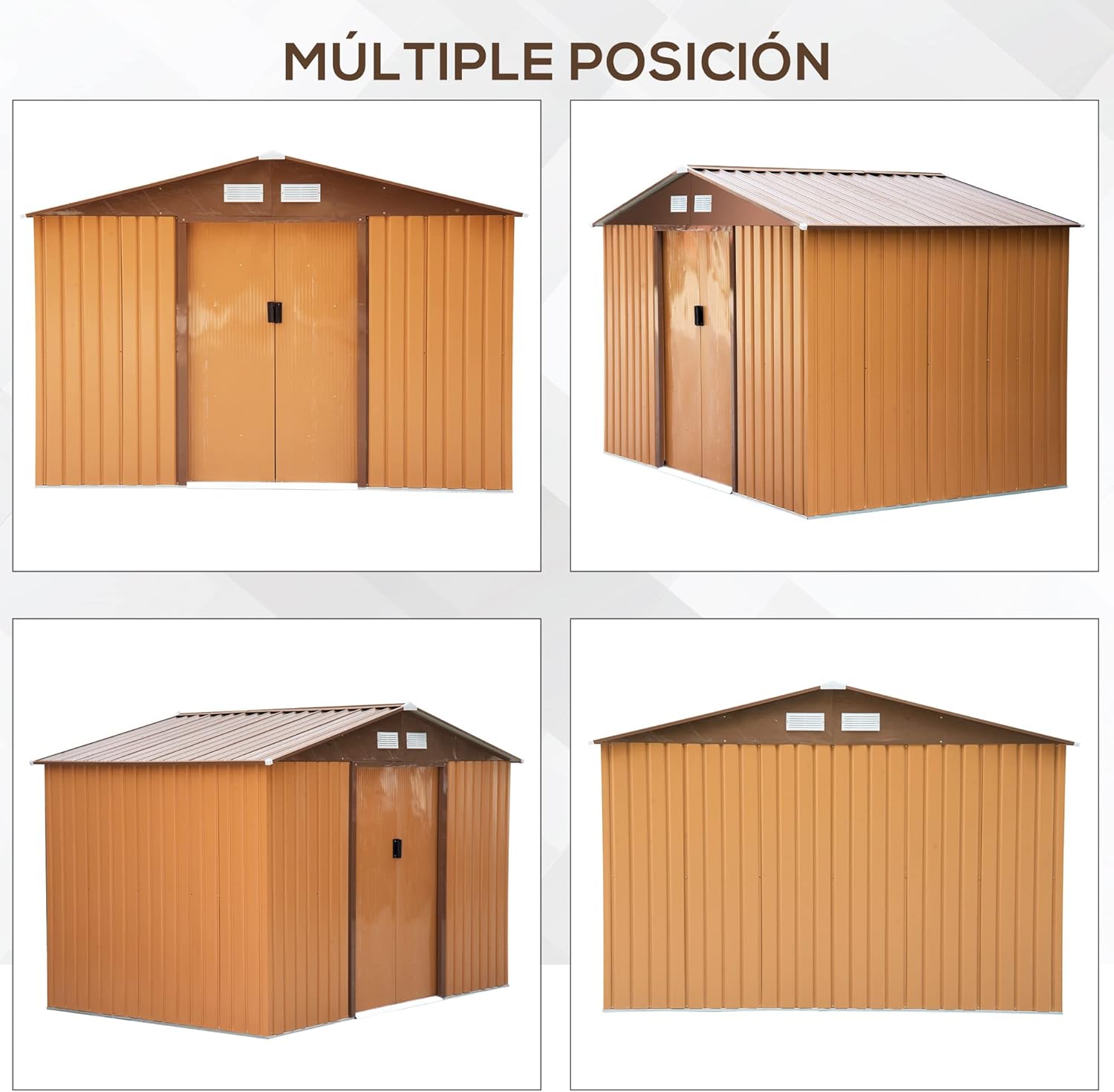 2026 Outsunny Caseta de Jardín Exterior 4,9 m² 277x195x192 cm Cobertizo de Jardín Exterior con Puerta Corredera Techo Inclinado Base Refuerzo (Suelo NO Incluido) y 4 Ventanas Amarillo