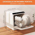 2026 Lavavajillas de encimera, Mini Lavavajillas Portatil, Pantalla LED, 6 Programas, Dos modos de suministro de agua, Cuidado de Bebés y lavado de Fruta, 45 CM