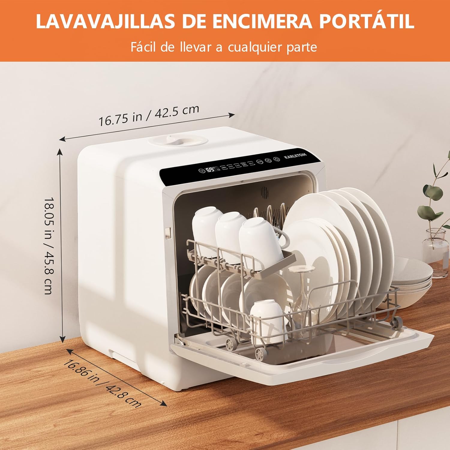 2026 Lavavajillas de encimera, Mini Lavavajillas Portatil, Pantalla LED, 6 Programas, Dos modos de suministro de agua, Cuidado de Bebés y lavado de Fruta, 45 CM