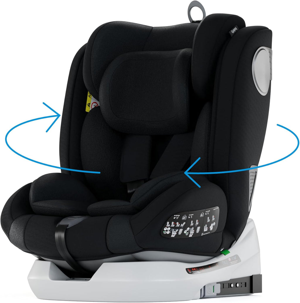 2026 Babify Onboard Silla de Coche Isofix para Bebés y Niños, 0 Meses - 12 Años, Apta Desde 40-150 cm, Ajustable 360º, Asiento Portátil y Seguro i-Size ECE R129 - Black edition