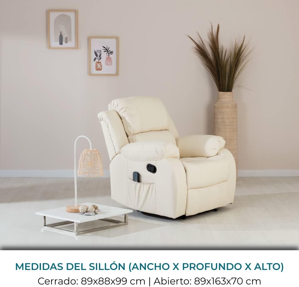 2026 Don Descanso - Sillón Masaje Relax Calor Trevi Negro Reclinable 160º con 8 Motores Silenciosos, Calor Lumbar, Sist. Masaje 4 Zonas y Acabado en PU Anti-Cuarteo [Incluye Mando]. Ideal Gente Mayor