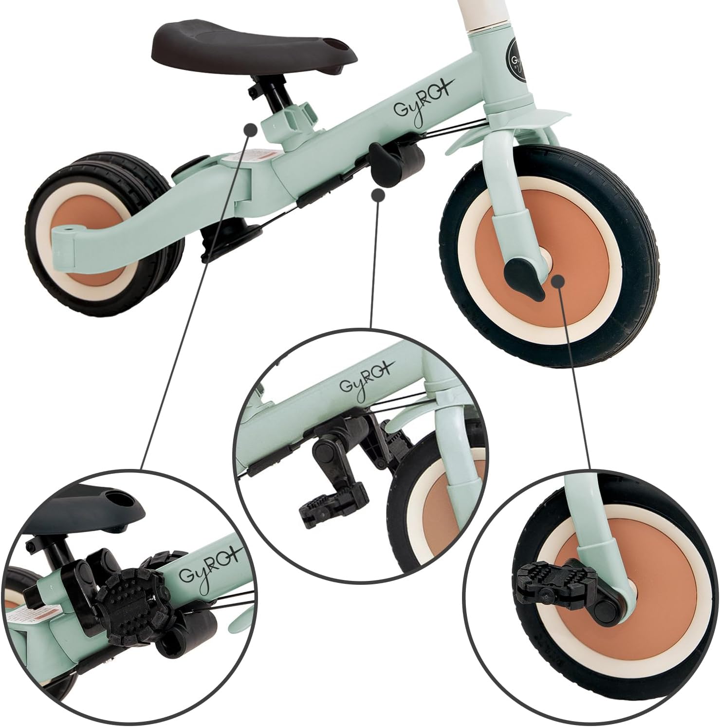 2026 Olmitos - Triciclo Evolutivo de Bebé 5 en 1 GYRO + - Bicicleta Niños Desde 1 Año hasta 5 años - De Triciclo a Bicicleta con o sin Pedales – Adaptable y transformable (Gyro +, Verde)