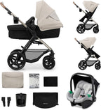 2026 Kinderkraft MOOV2 Silla de Coche 3 en 1, EVA, Mink PRO I-Size, Sistema de Viaje, Cochecito para Bebé, Silla de Paseo, Plegable, para Recién Nacido, Desde el Nacimiento hasta los 3 Años, Gris