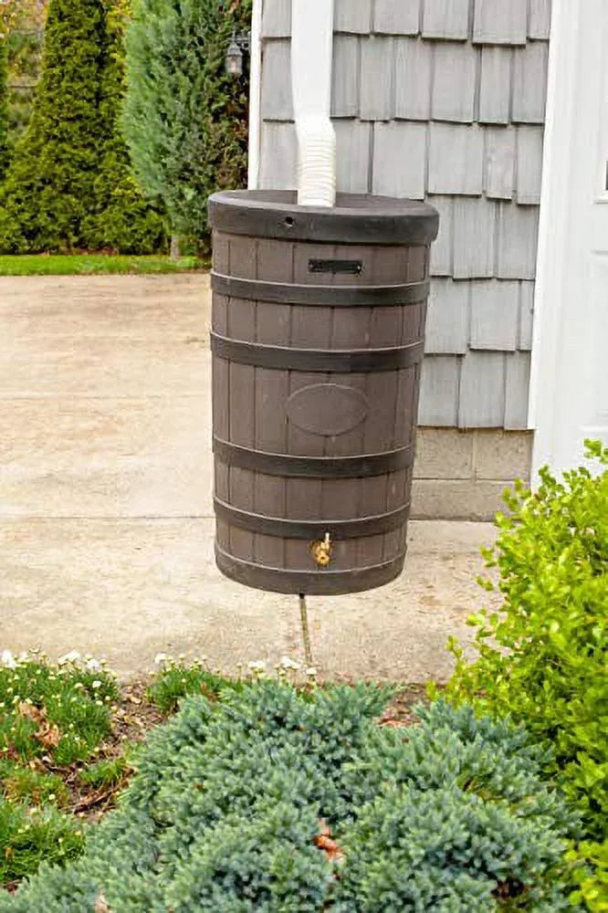 2026 Nuevo Good Ideas Rain Wizard barril de lluvia estilo roble americano con textura de piedra capacidad 50 galones