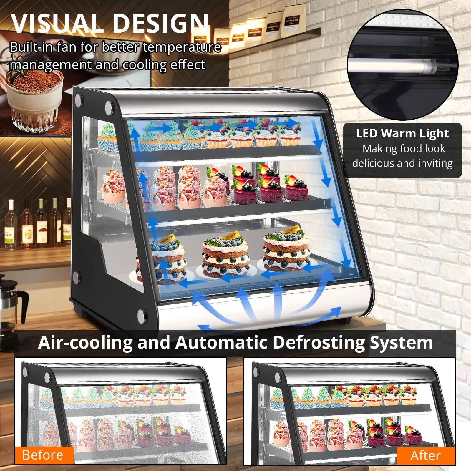 2026 Nuevo vitrina refrigerada comercial de exhibición 130L (4.6 pies cúbicos) con descongelación automática, vidrio templado e iluminación LED para uso en mostrador