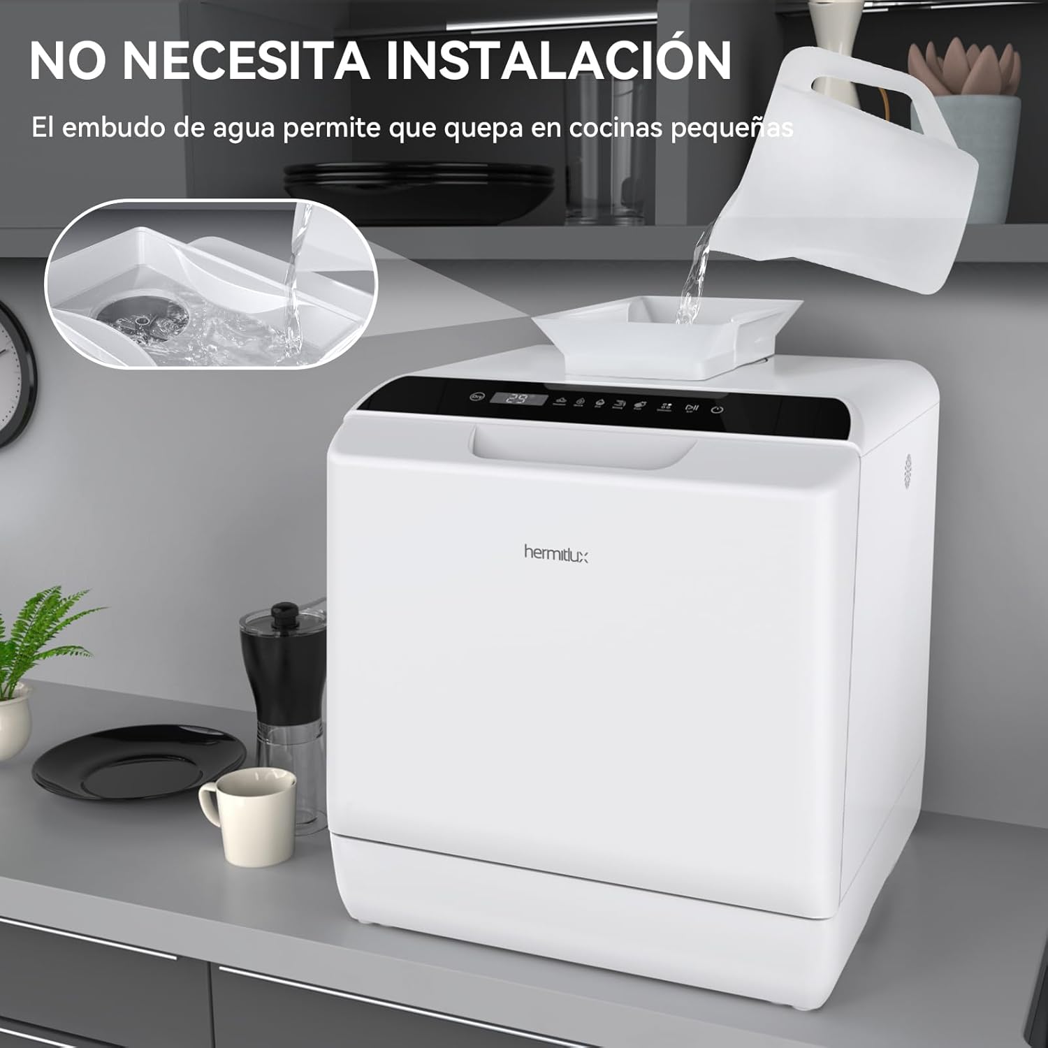 2026 Mini lavavajillas compacto, para usar con o sin grifo, 43 cm de ancho, para 4 juegos, apto para camping, portatil, 175 kWh/año, Libre instalación, blanco