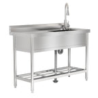 2026 Nuevo fregadero utilitario de acero inoxidable 47”ancho x 20”fondo x 37”alto independiente de un seno con grifo de agua fría y caliente para cocina lavandería restaurante garaje o jardín